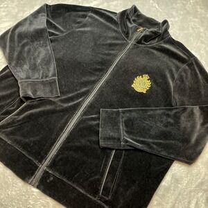 Lauren Ralph Lauren Velour Track Jacket Womens 3X Black Crest‎ Logo Old Money